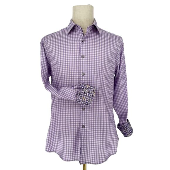 Robert Graham Woven Button Front Long Sleeve Shirt Lavender Purple Check M - Picture 1 of 9